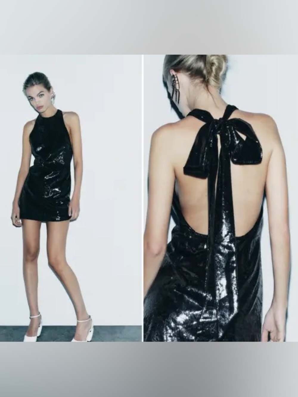 New Zara Black Shiny Velvet Mini Dress Special Edition Medium 8909/039
